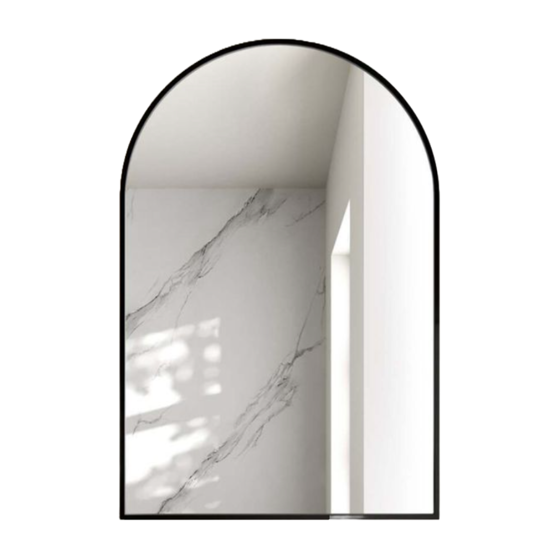 Essence Black Framed Arched Bathroom Mirror 750x500mm