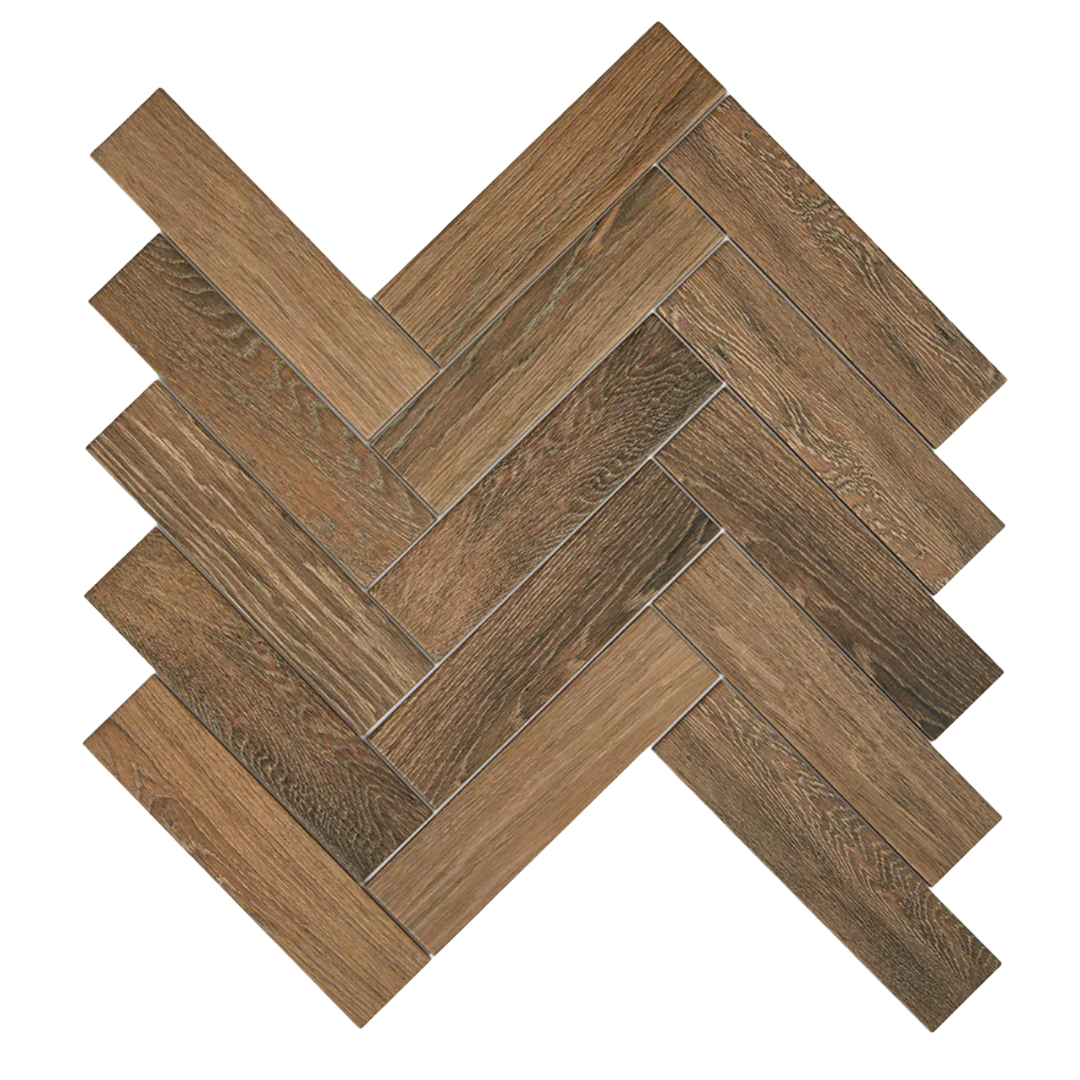 Herringbone Brown Wood Effect Tile