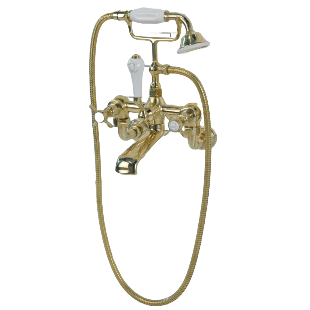 Aysgarth Bath Shower Mixer Wall Mounted X Top Polished Brass 3/4BSP