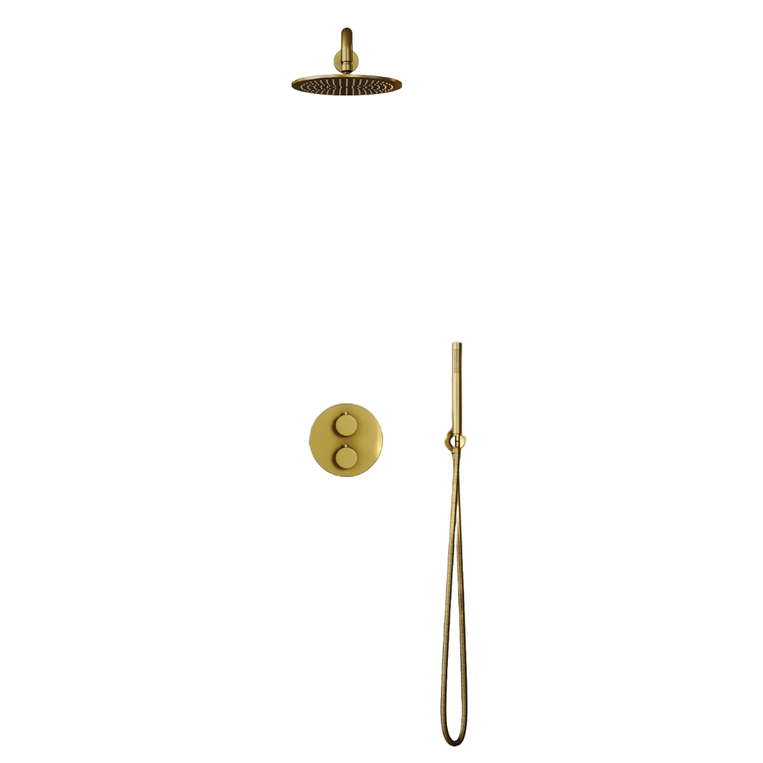 Luxe Brushed Gold Thermostatic Shower with Handheld Shower