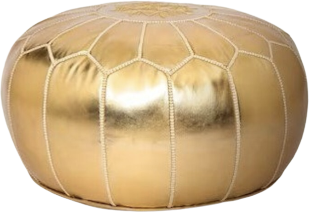 Moroccan Gold leather pouf-FootStool Ottoman