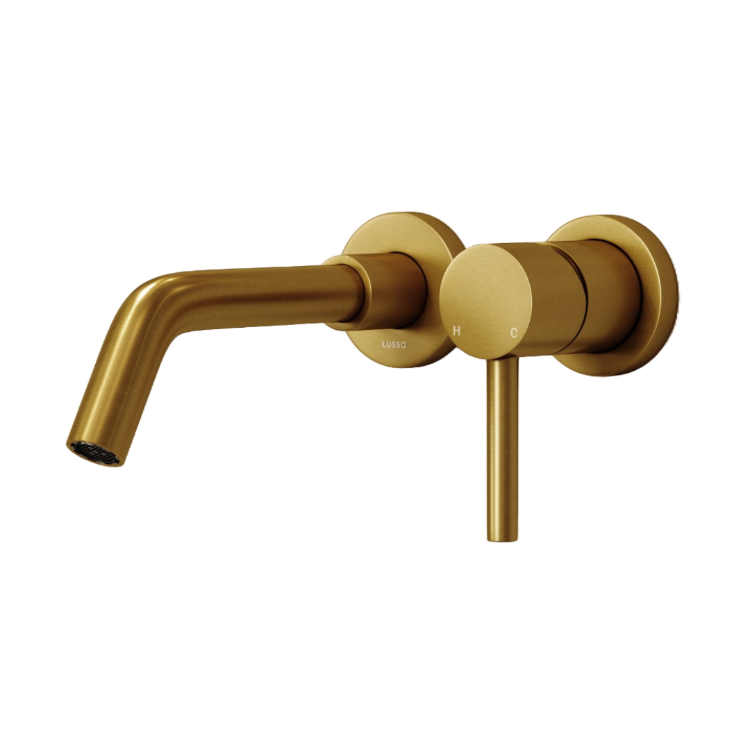 Luxe Wall Mounted Basin Mixer Tap Brushed Gold