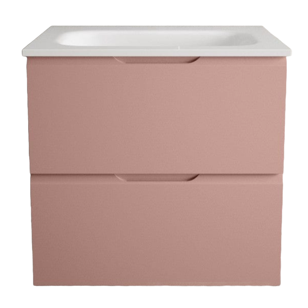 Tasca Two Drawer Vanity Unit With Beyondstone Basin - Matt Pink 600mm
