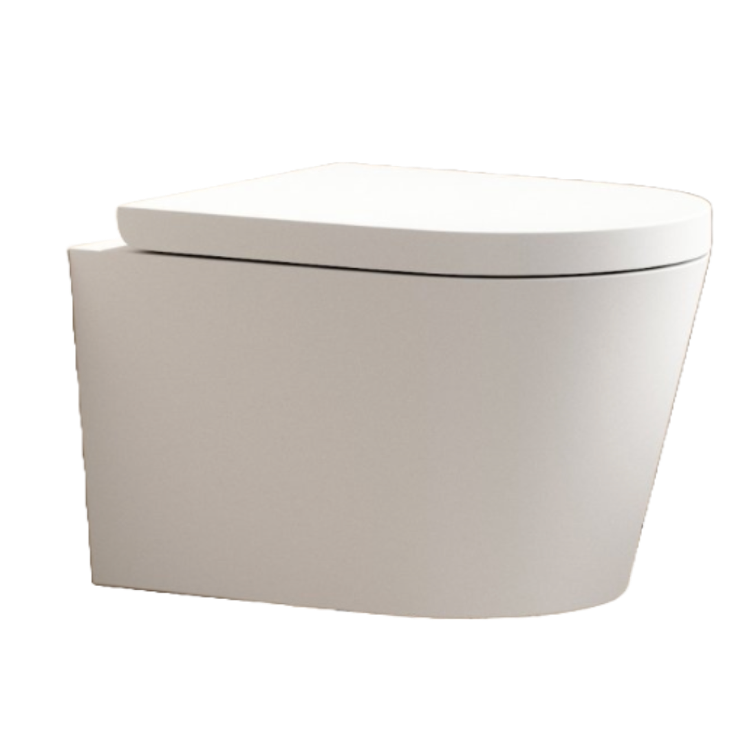 Senza Wall Hung Rimless Toilet with Concealed Cistern Frame and Brushed Gold Flush Plate