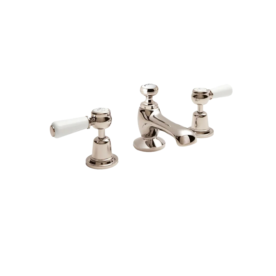Victrion Nickel Lever Three Hole Basin Mixer Tap