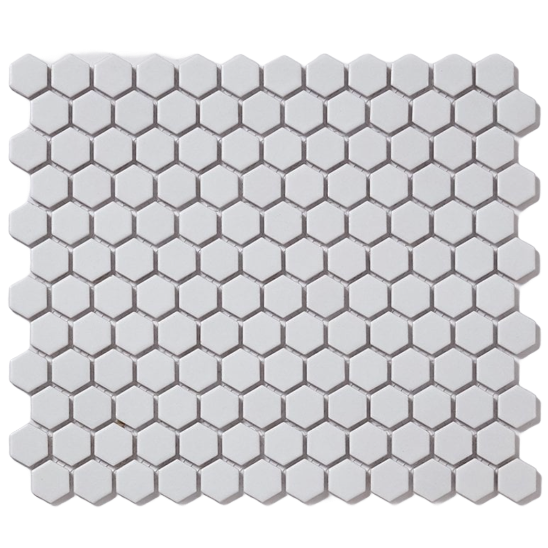 Hexagon Matt White (2.3cm x 2.3cm) 30cm x 26cm Mosaic Tile