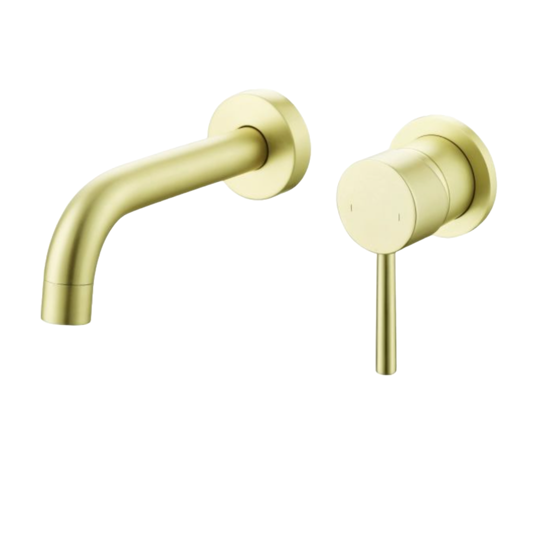 Solar Brushed Brass Round Wall Mounted Basin Mixer Tap